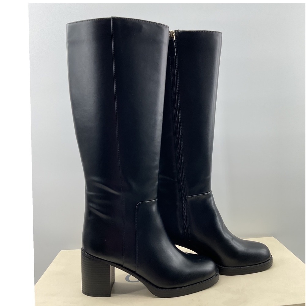 ON 34TH Womens Black Tall Block Heel Platform Boots Round Toe Side Zip Knee High